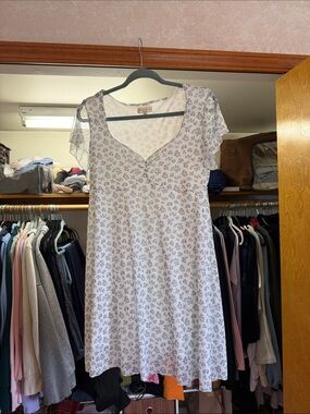 See You Monday White Midi Dress with Blue Floral Print